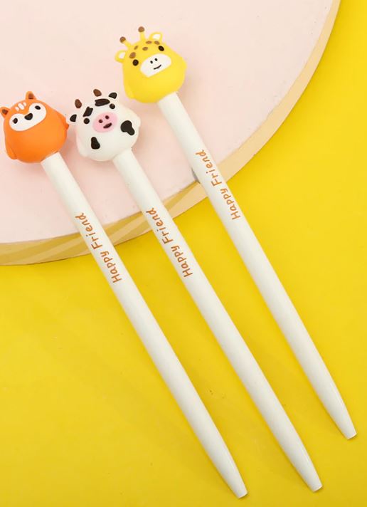 Gel Pen Happy Friends (Giraffe, Cow or Fox) Retractable (Sold Individually)