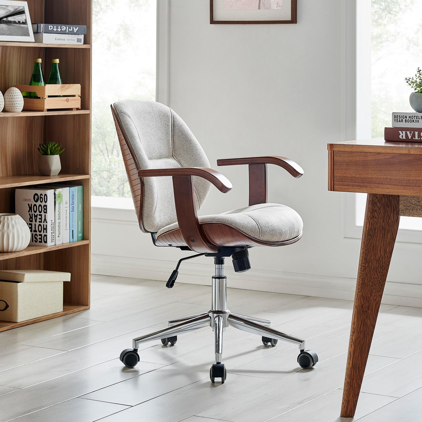 Samuel Office Chair Bamboo and Fabric With Armrests White