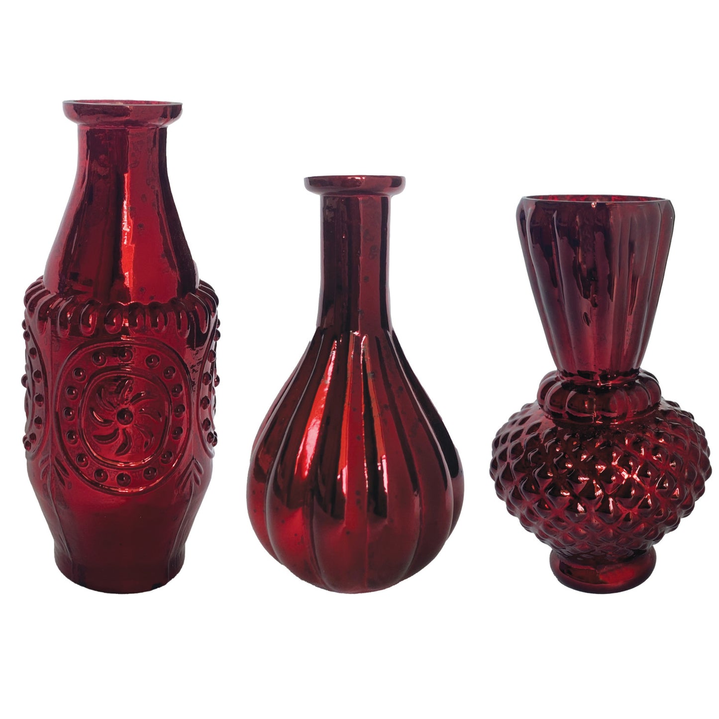 Vase Mercury Glass Burgundy 3 Shapes 5.25" - 6.25"h (Sold Individually)