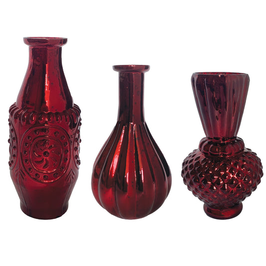 Vase Mercury Glass Burgundy 3 Shapes 5.25" - 6.25"h (Sold Individually)