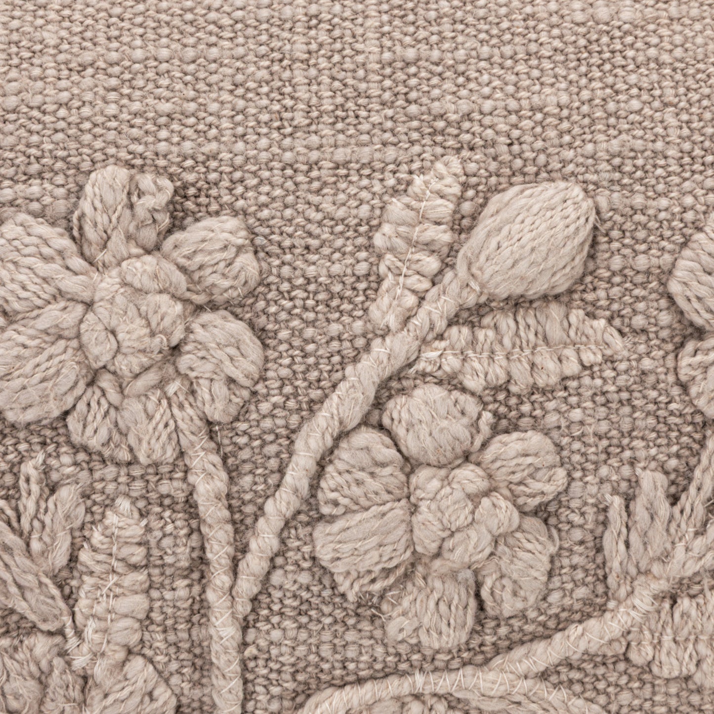 Pillow Lumbar Cotton Embroidered Flowers Taupe 20"l x 12"h
