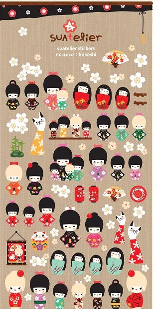 Stickers Kokeshi Dolls Korean Paper