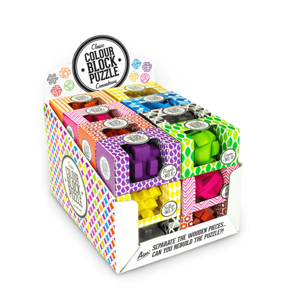 Brain Teaser Color Block Wooden Puzzle (Sold Individually)