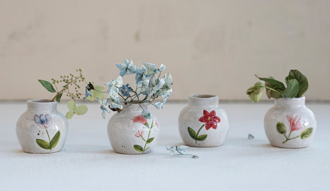 Vase Stoneware Hand Painted 2.5" Round x 2.25"H