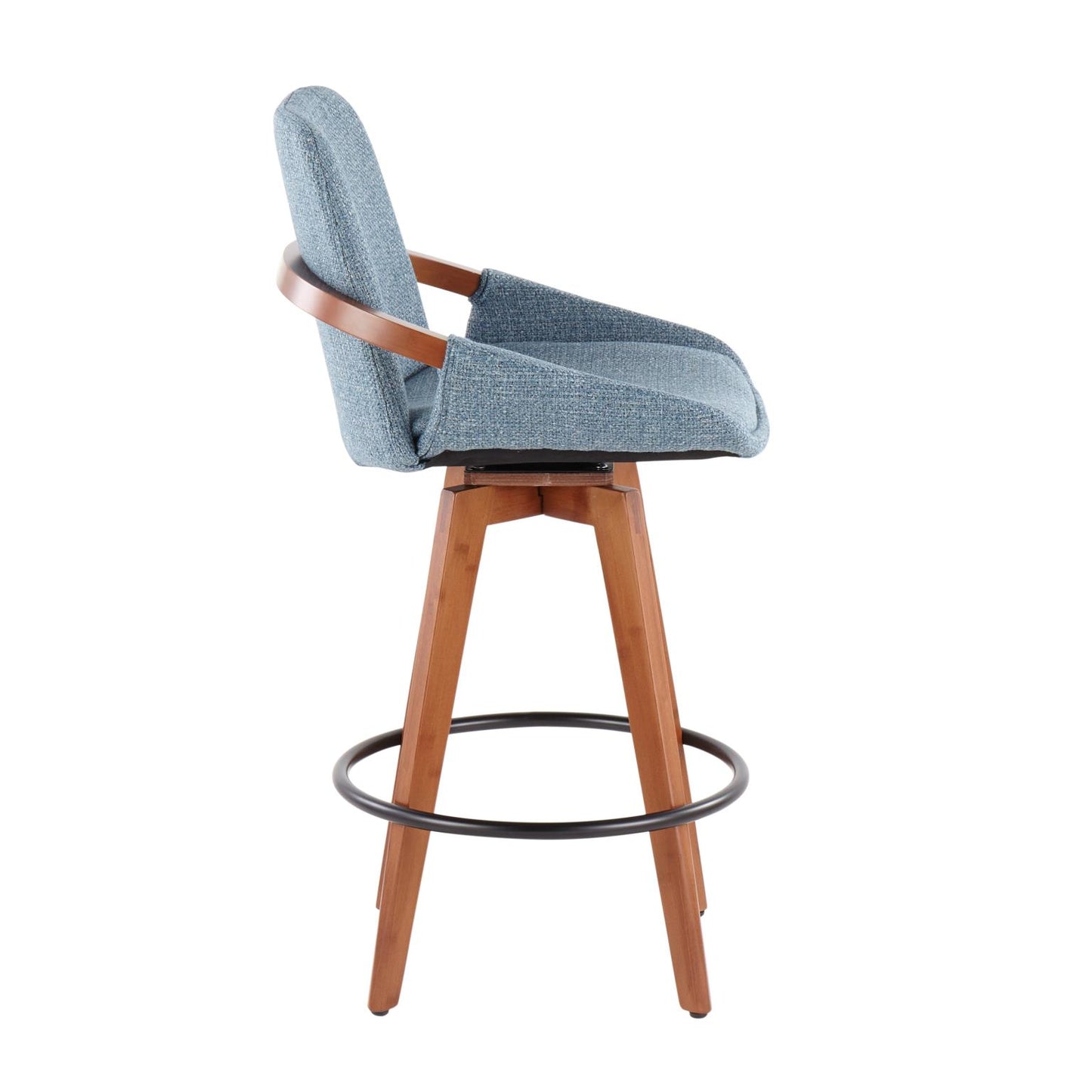 Cosmo Swivel Counter Stool Fabric Blue & Walnut Wood
