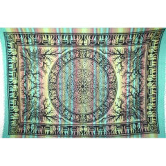 Tapestry Full Size Overprint Madras Elephant Green