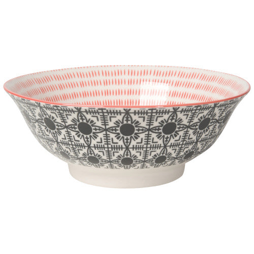 Stamped Pattern Bowl - 8" Black / Red Tile