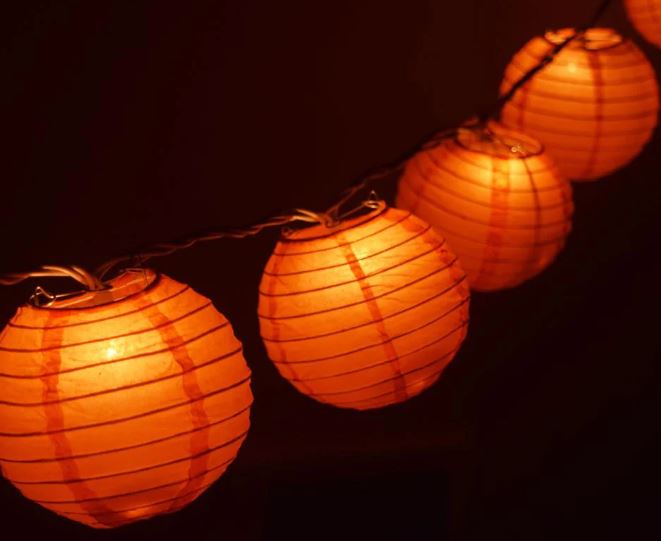String Lights Paper Lanterns Set of 10 4" Round Orange