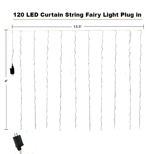 Curtain Fairy Lights - 120 LED Silver String Warm White