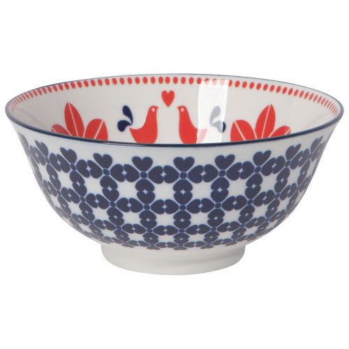 Stamped Pattern Bowl - 6" Red Navy Bird