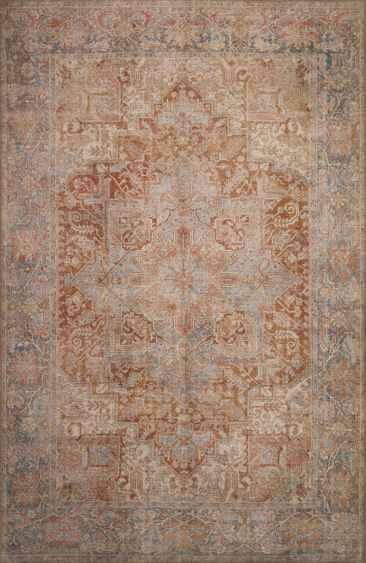 London Serena Rust & Blue Washable Rug 2' x 3'