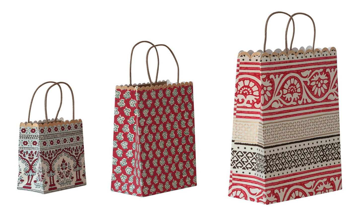 Gift Bag Handmade Recycled Scalloped Paper Vintage Pattern