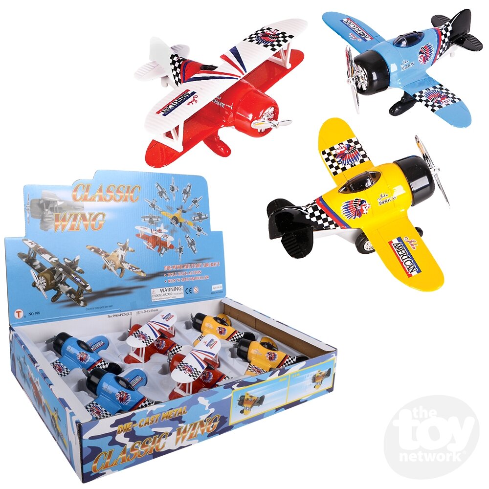 Diecast Pullback - Airplane - Biplane - 6.5" - Sold Individually