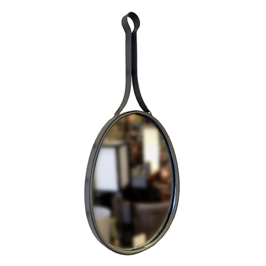 Mirror Grey Metal Oval 21.26in High X 10in Wide Overall