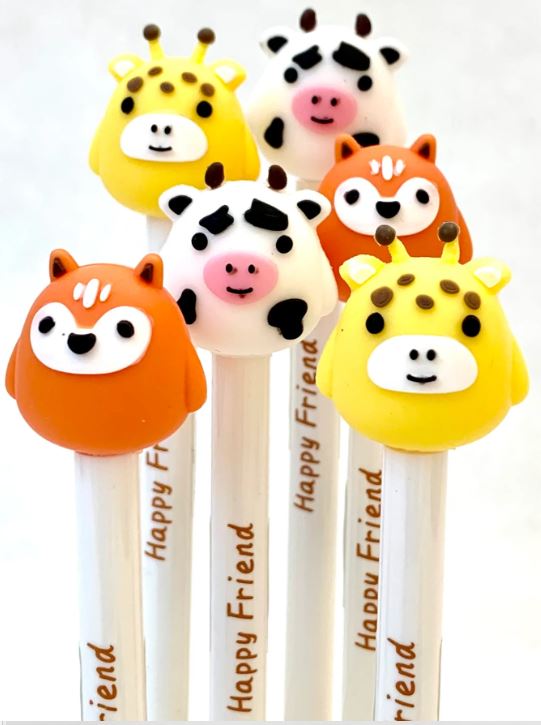 Gel Pen Happy Friends (Giraffe, Cow or Fox) Retractable (Sold Individually)