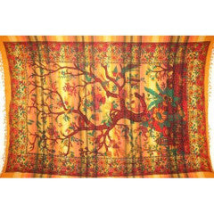 Tapestry Twin Size Overprint Madras Tree Of Life Yellow