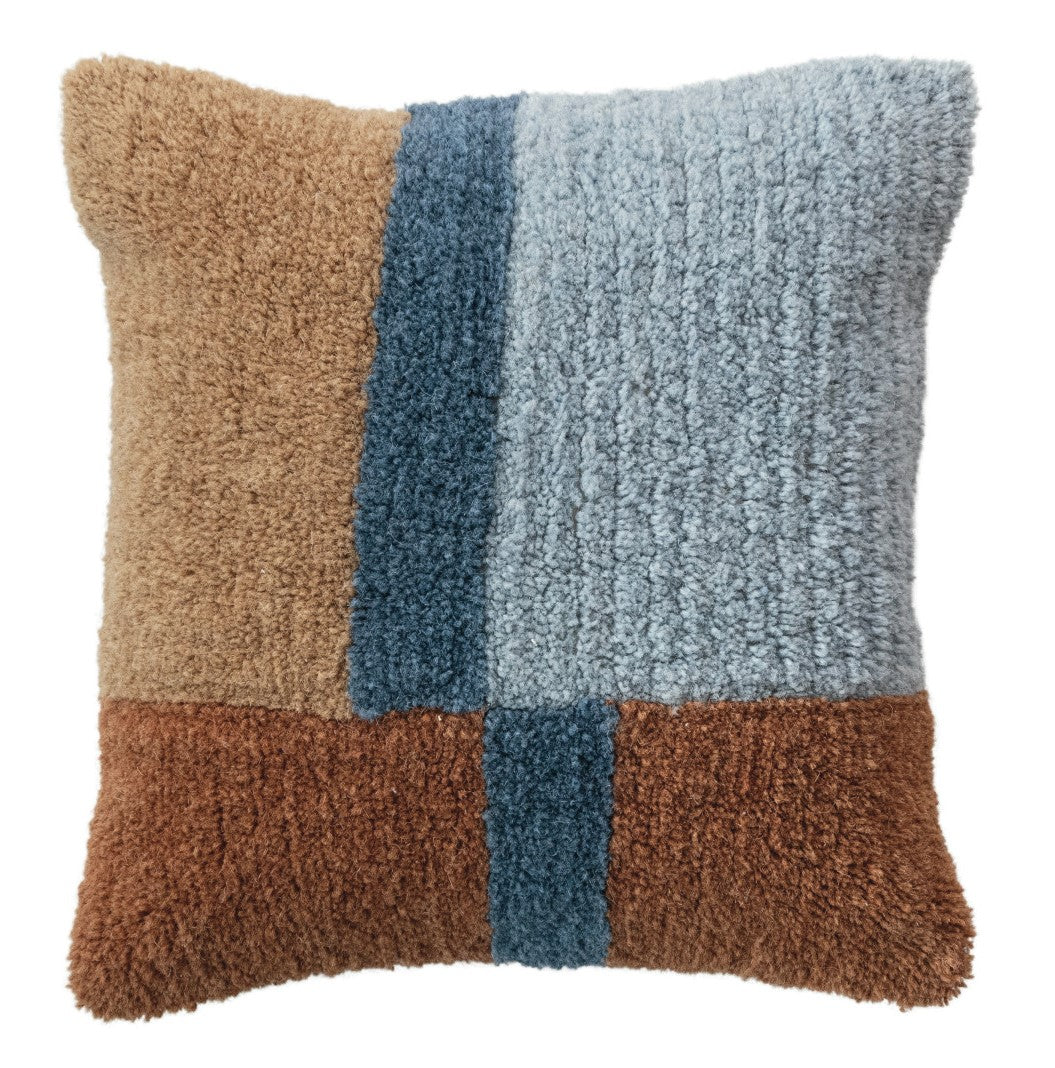 Pillow Wool & Cotton Browns & Blues 18" Square