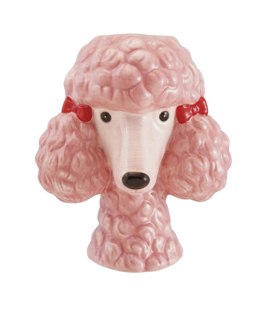 Vase Ceramic Poodle Head Shaped Pink with Red Bows 8"h