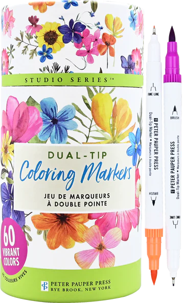 Art Center Markers Dual Tip 60 Colors Floral Cylinder Box