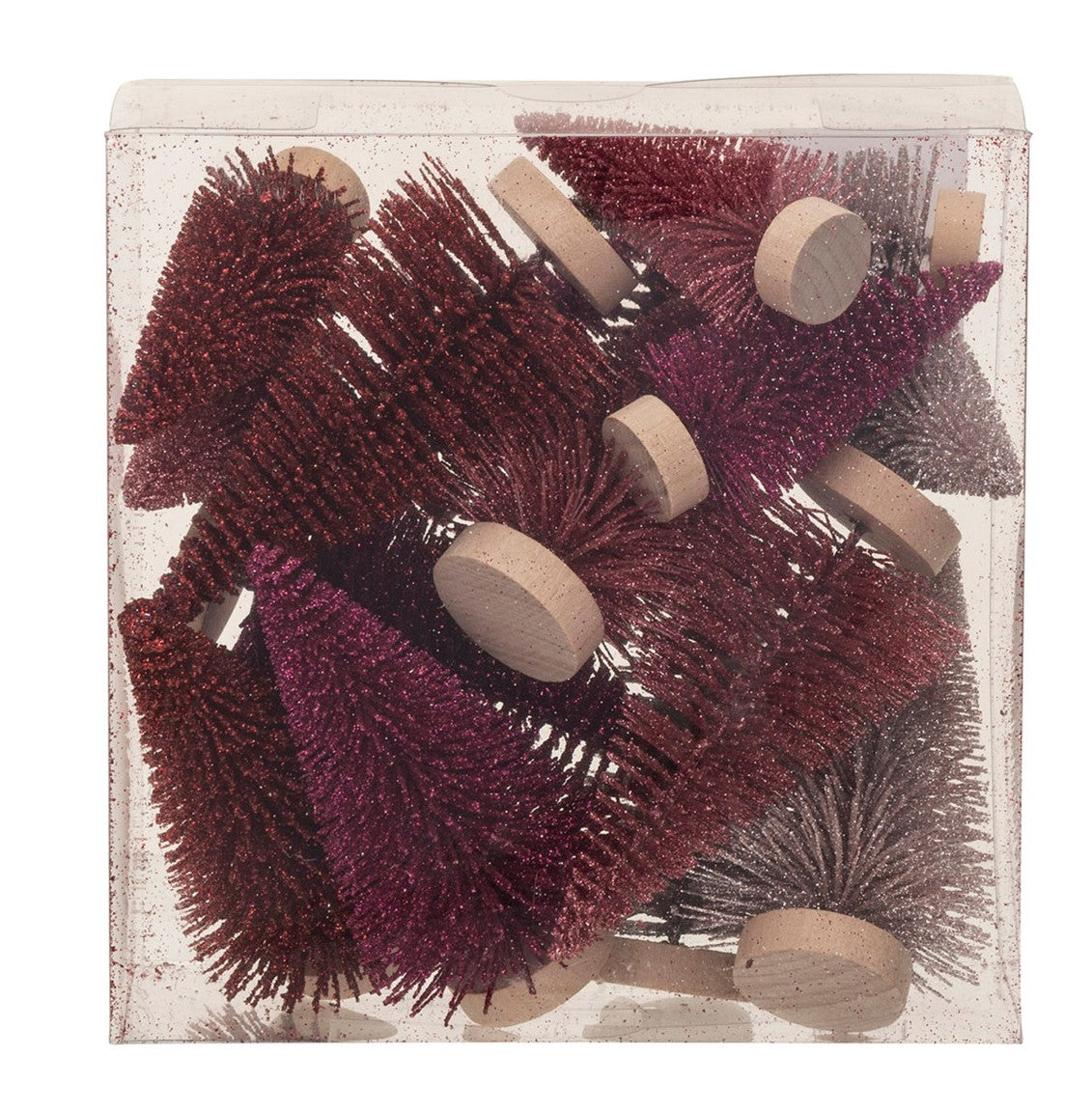 Bottle Brush Trees - Boxed Set of 16 - Burgundy & Pink 3"-4"h