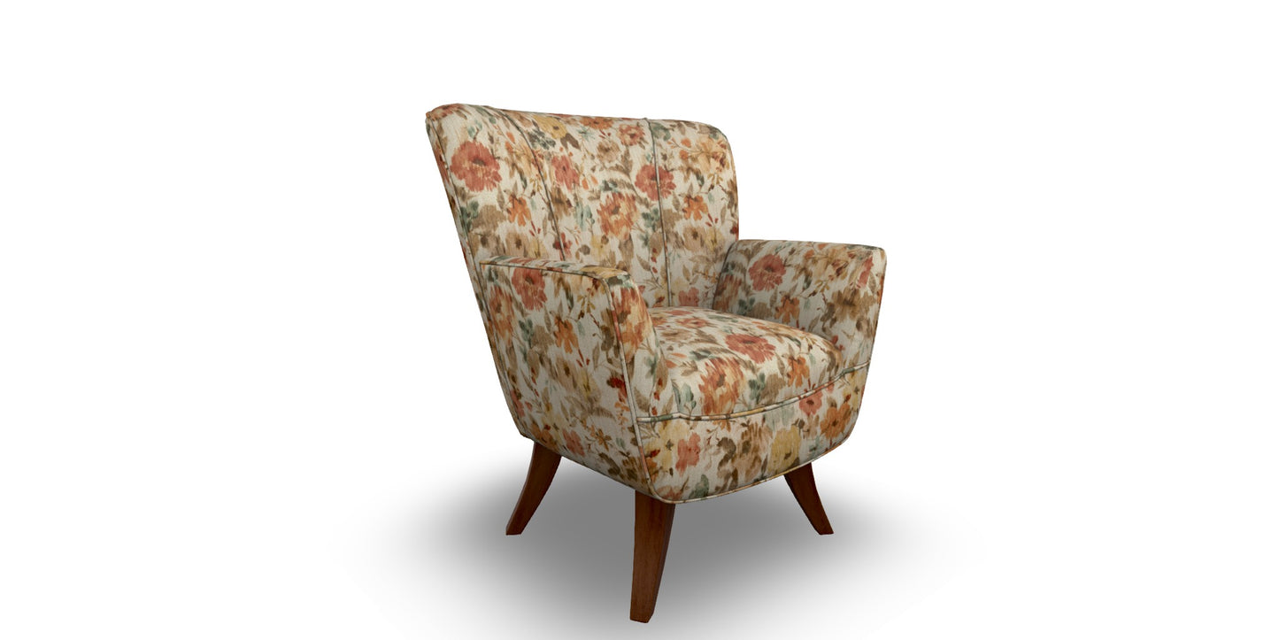 Bethany Accent Chair Meadow Floral Fabric & Dark Walnut Finish Legs