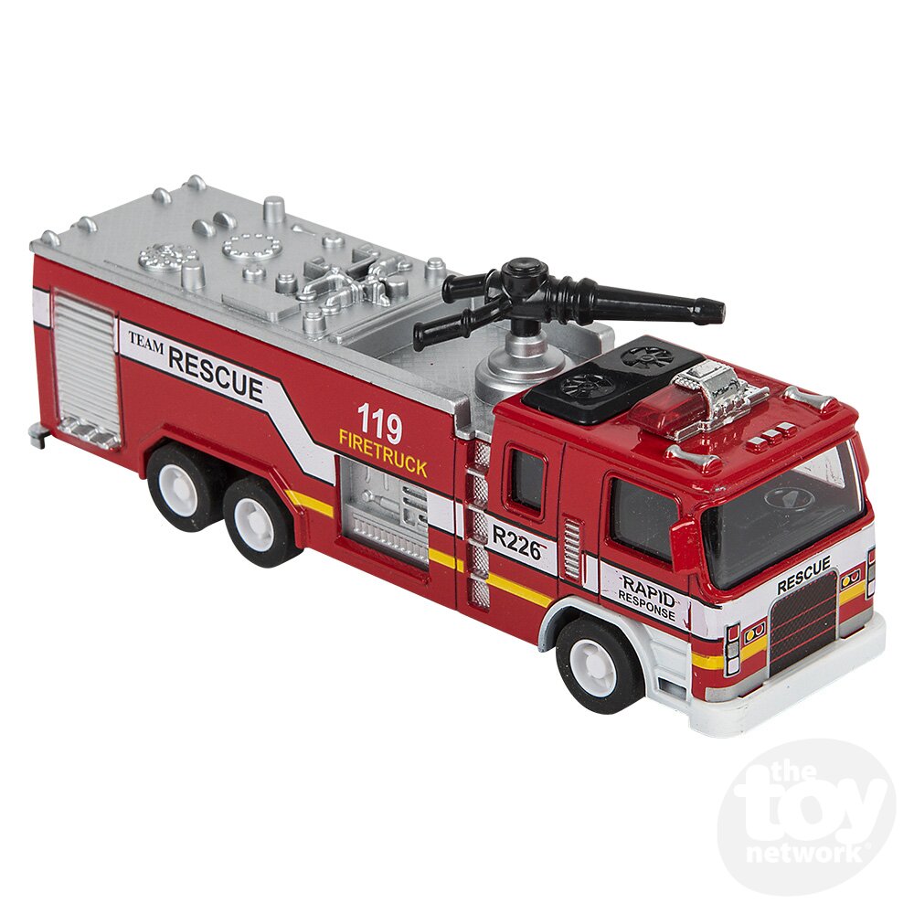 Diecast Pullback - Fire Engine - Back Light/Sound - 7" - Three Styles - Sold Individually