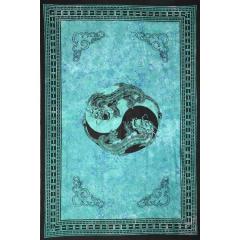 Tapestry Single Size Ying Yang Dragon Green