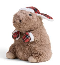 Warmies Holiday Capybara with Red & Green Plaid Cap & Mitts