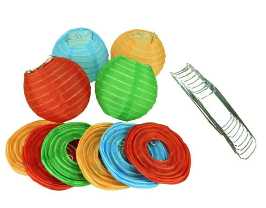 String Lights Nylon Lanterns Set of 10 4" Round Multi Colored