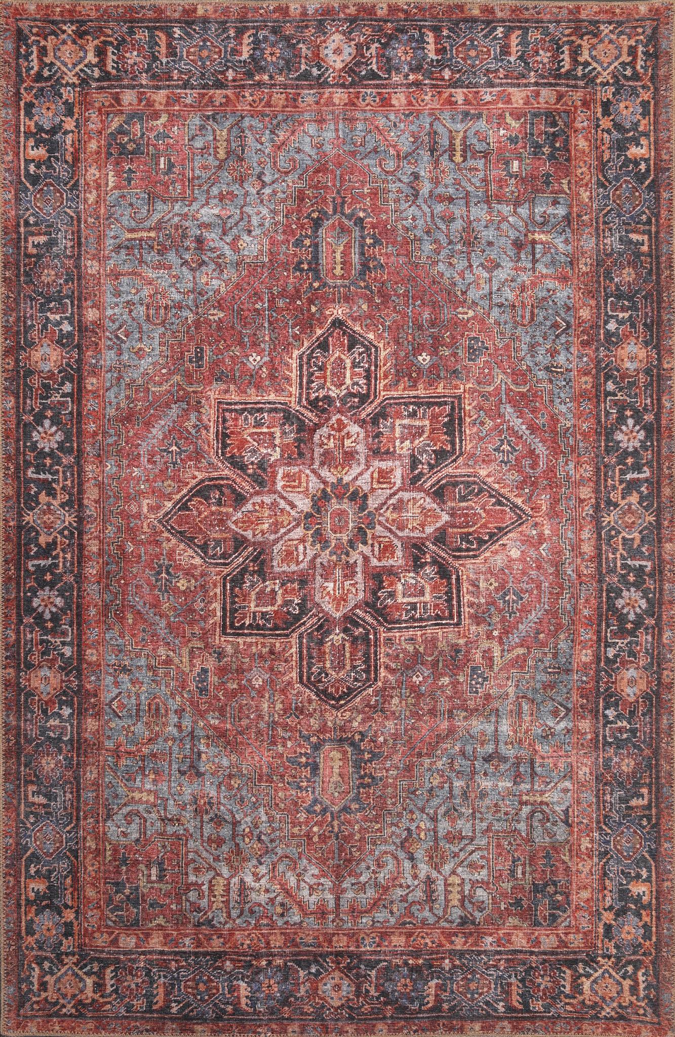 London Anna Red Washable Rug 5' x 7'6"