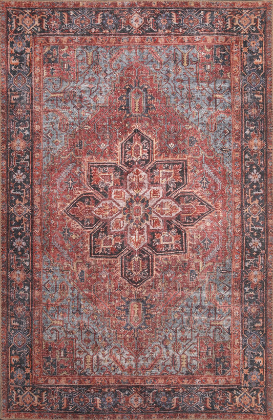 London Anna Red Washable Rug 3'9" x 5'6"