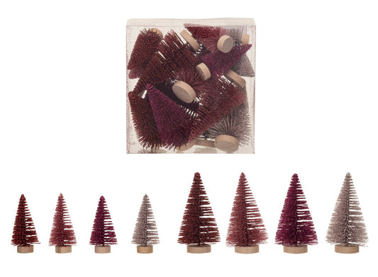 Bottle Brush Trees - Boxed Set of 16 - Burgundy & Pink 3"-4"h