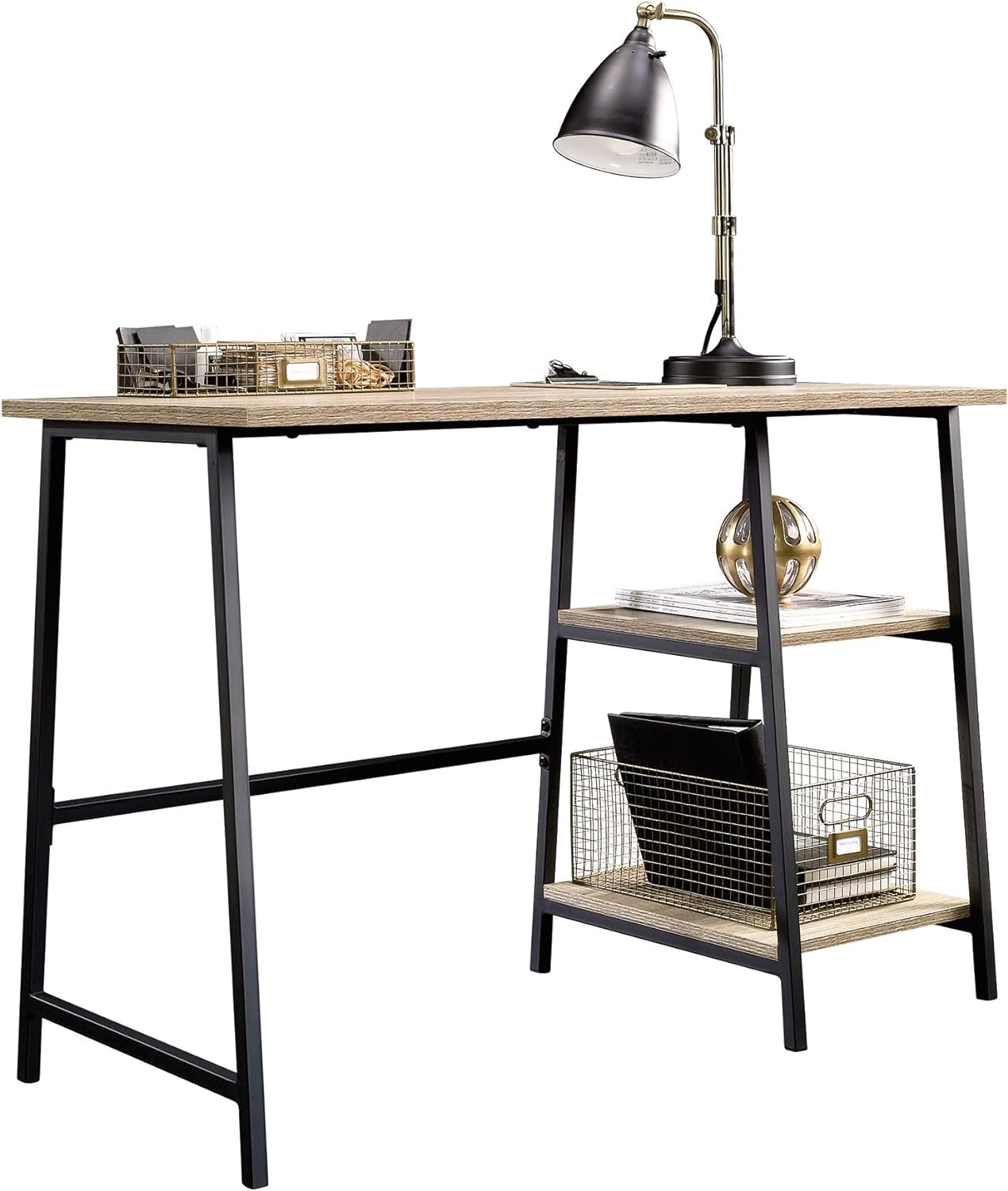North Avenue Single Pedestal Desk With Shelves Charter Oak Finish