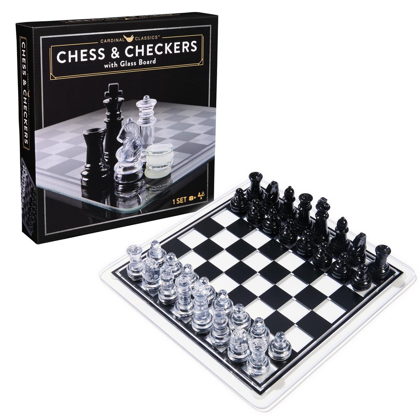 Game Cardinal Classics Chess & Checkers Black & Clear with Glass Board