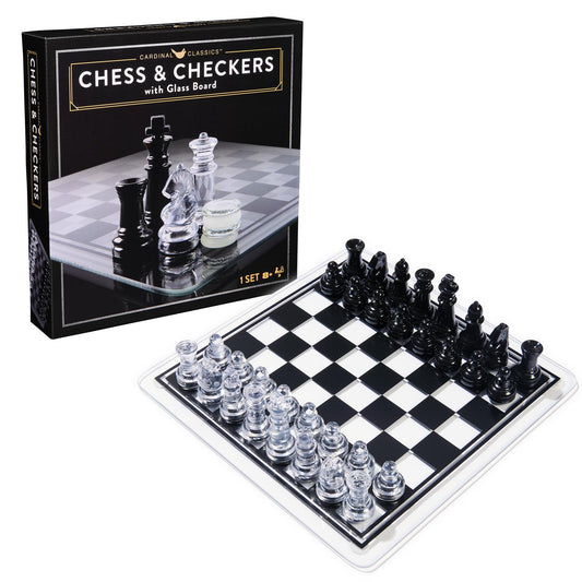Game Cardinal Classics Chess & Checkers Black & Clear with Glass Board