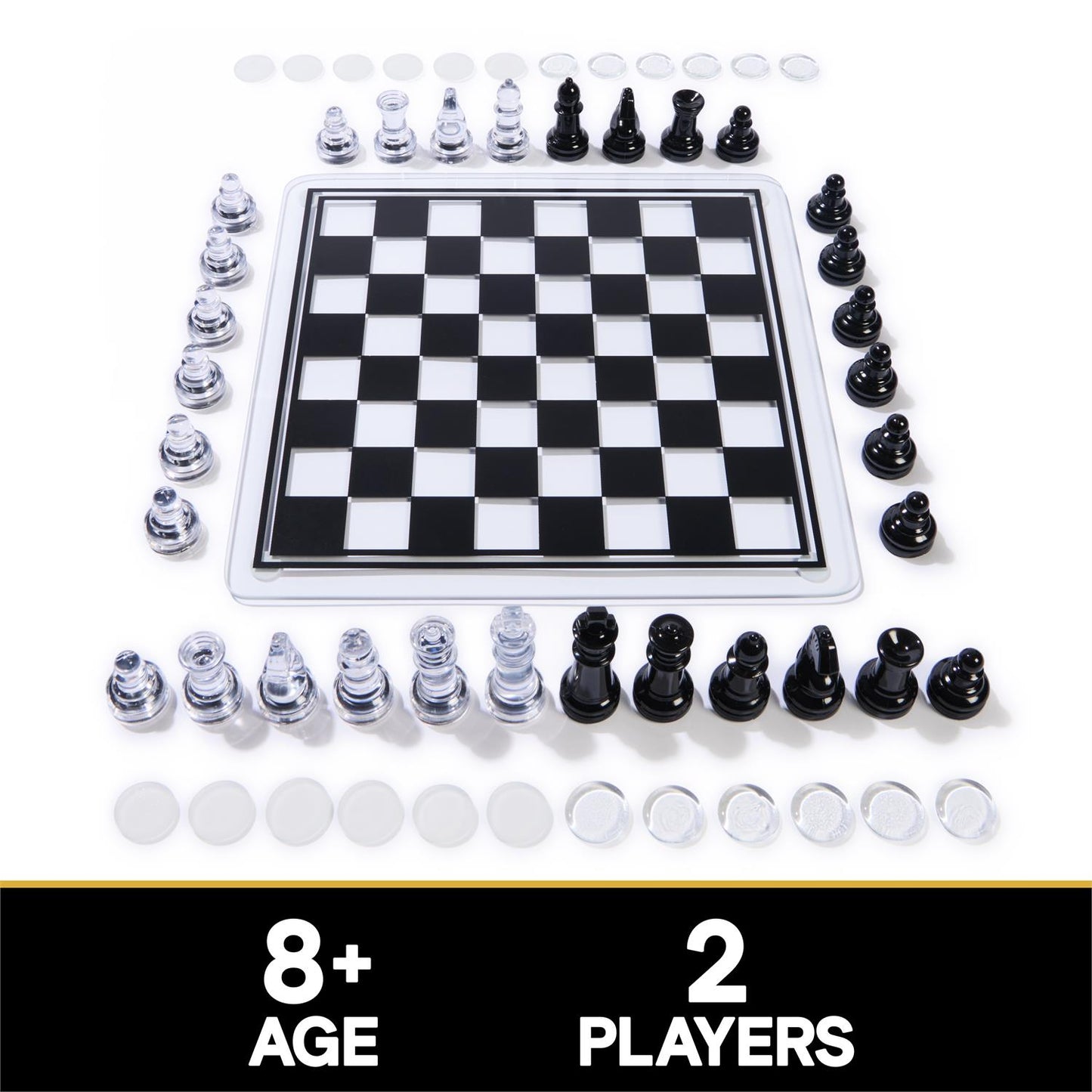 Game Cardinal Classics Chess & Checkers Black & Clear with Glass Board