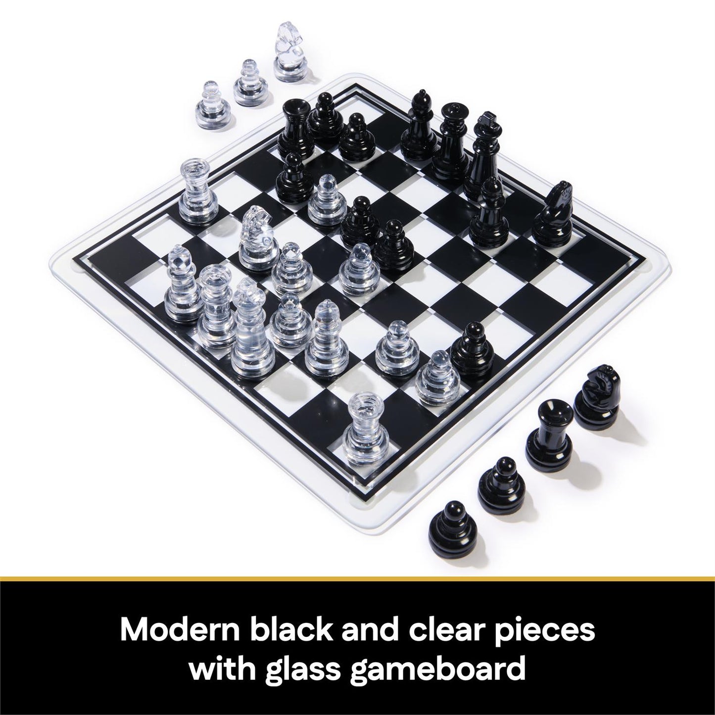 Game Cardinal Classics Chess & Checkers Black & Clear with Glass Board