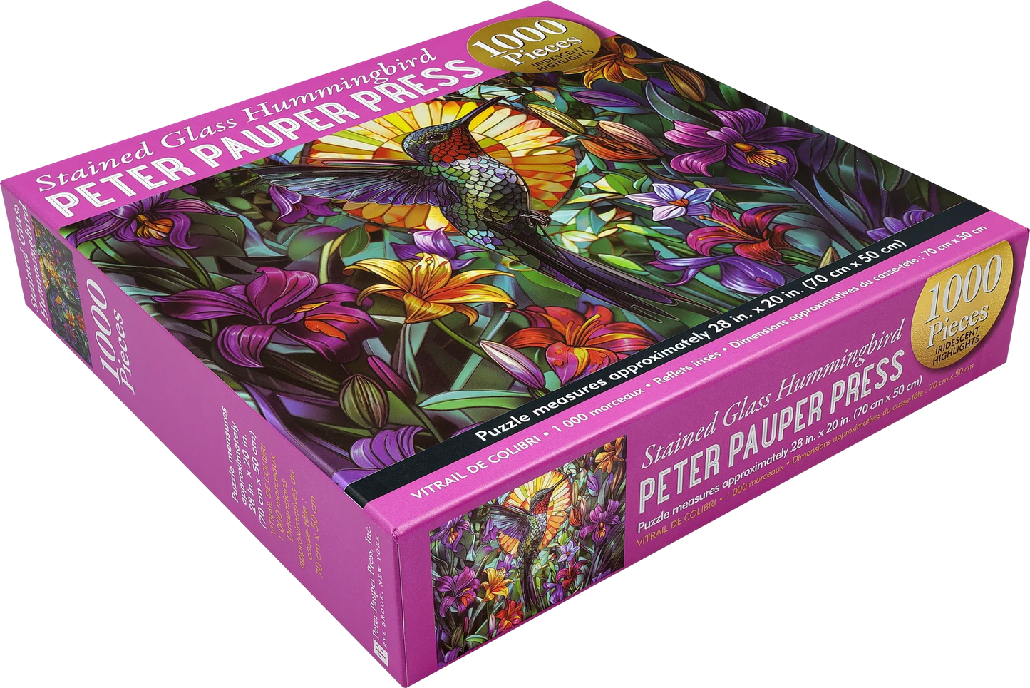 Puzzle 1000 Piece Stained Glass Hummingbird with Iridescent Highlights