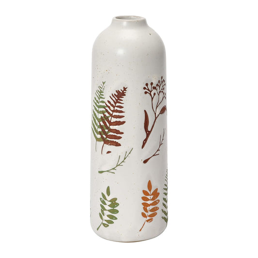 Vase Stoneware With Wax Relief Botanicals 7.25" High