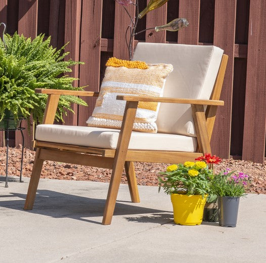 Cosgrove Acacia Wood Outdoor Chair with Natural Cushion