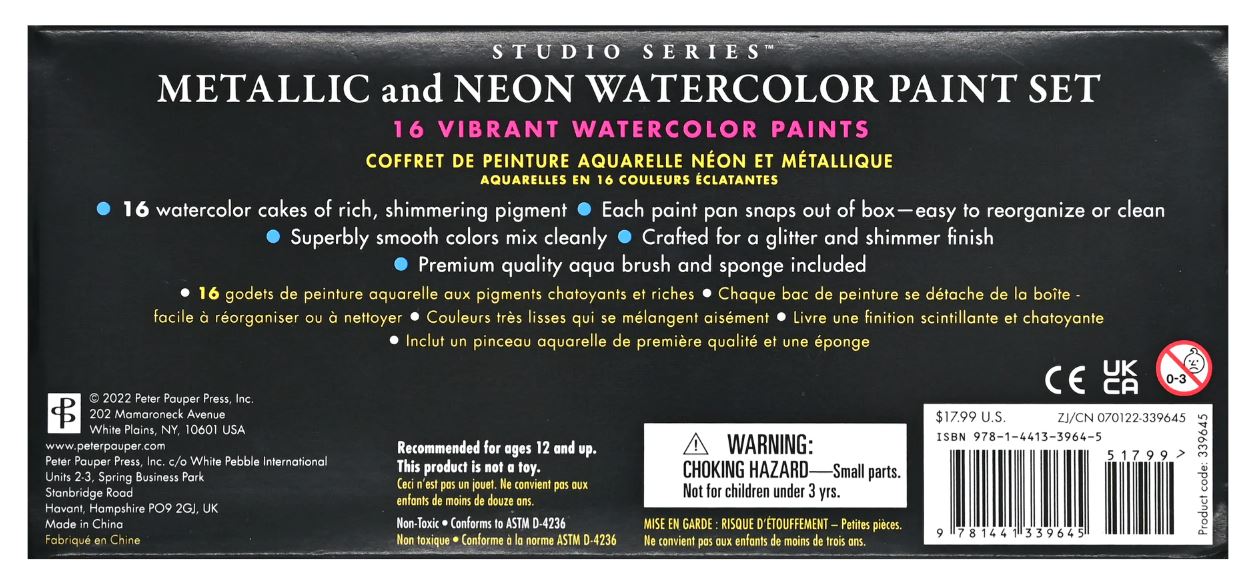 Art Center Watercolor Paint Set Metallic & Neon 18 colors