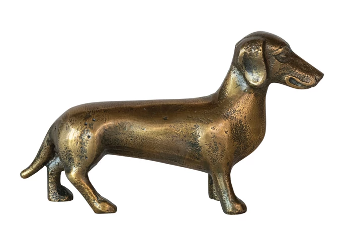 Decor Figurine Cast Aluminum Dachshund Brass Finish