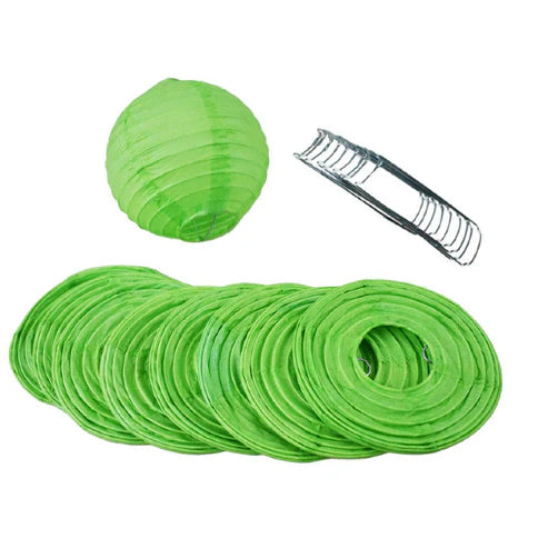 String Lights Paper Lanterns Set of 10 4" Round Grass Green