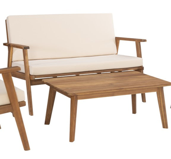 Cosgrove Acacia Wood Patio Chat Set Natural Cushion