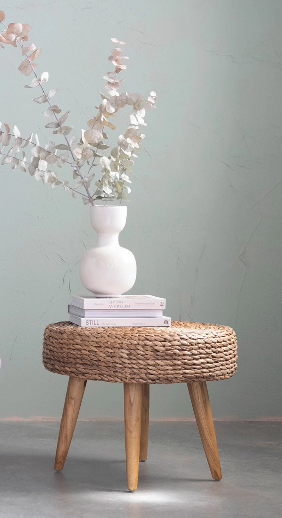 Stool Handwoven Water Hyacinth & Teakwood 19"h