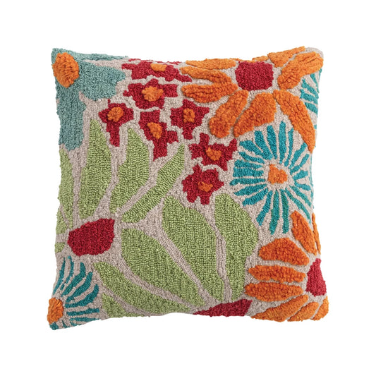 Pillow Flowers Tufted Multi Color 20" Square