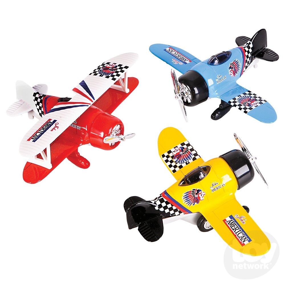 Diecast Pullback - Airplane - Biplane - 6.5" - Sold Individually
