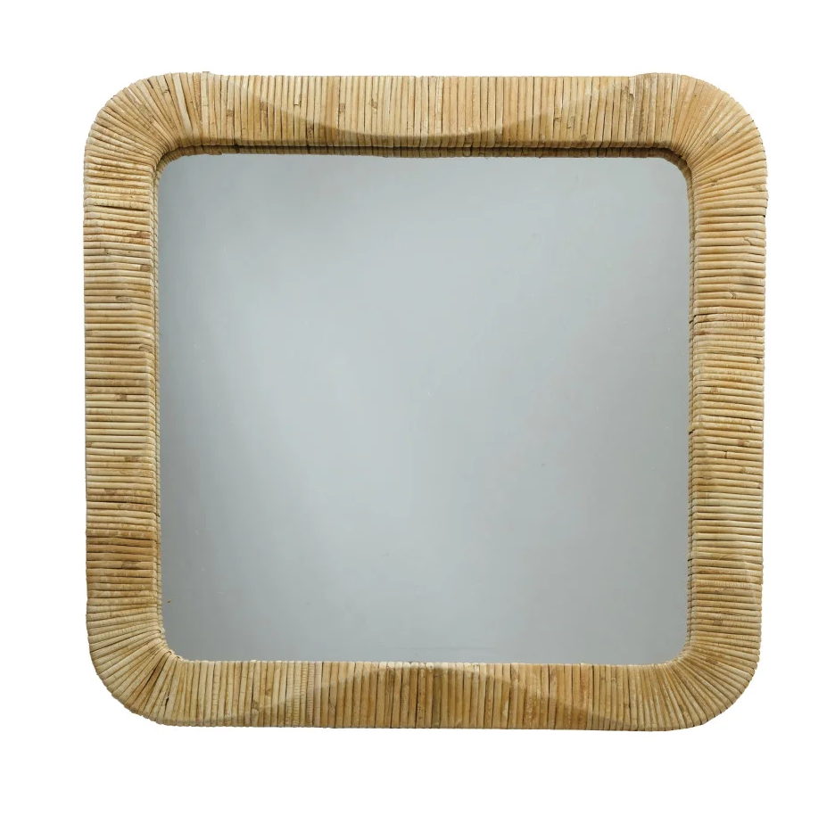 Mirror Rattan Wrapped Wall Mount Natural 2.25" Square