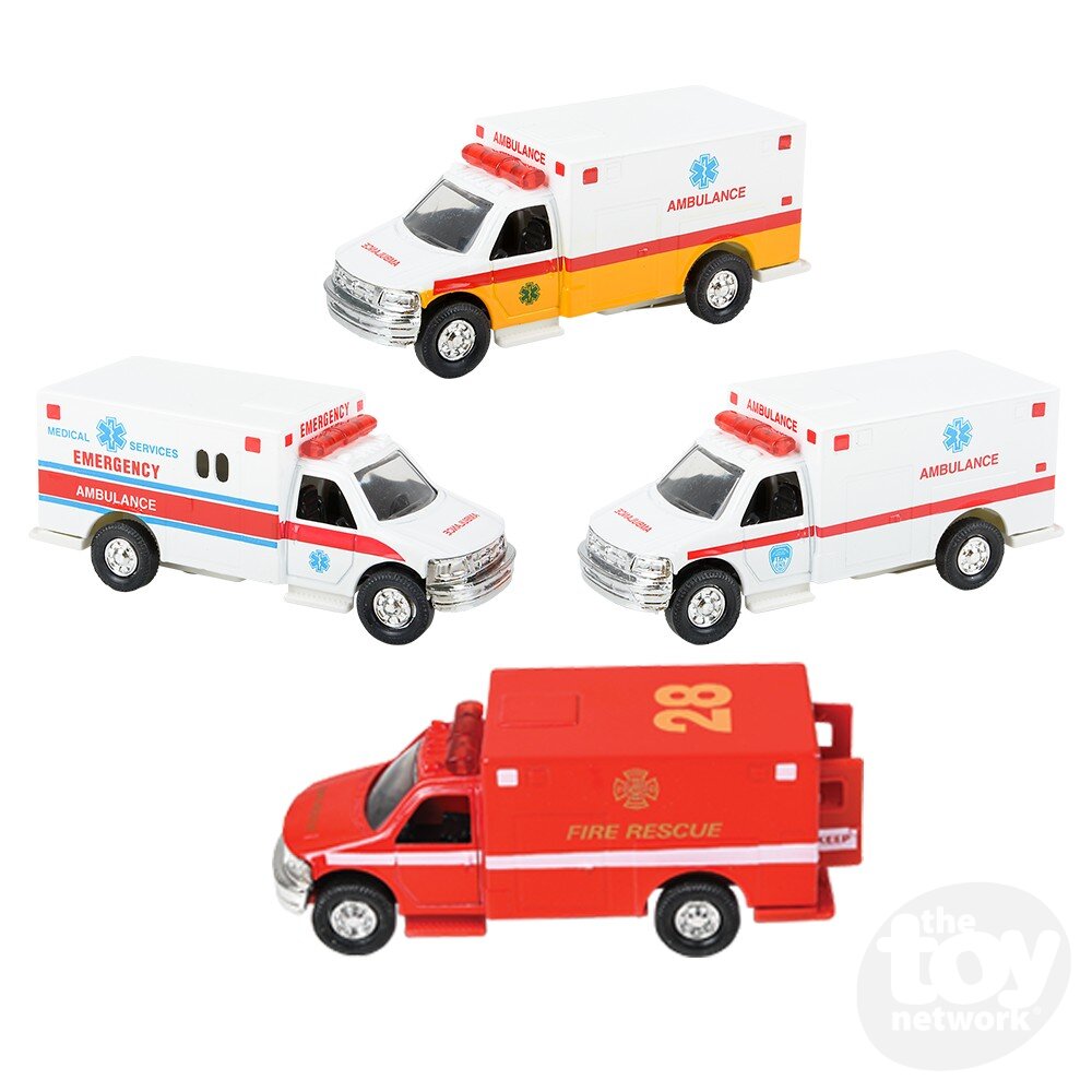 Diecast Pullback - Rescue Squad Ambulance - 5" - Sold Individually