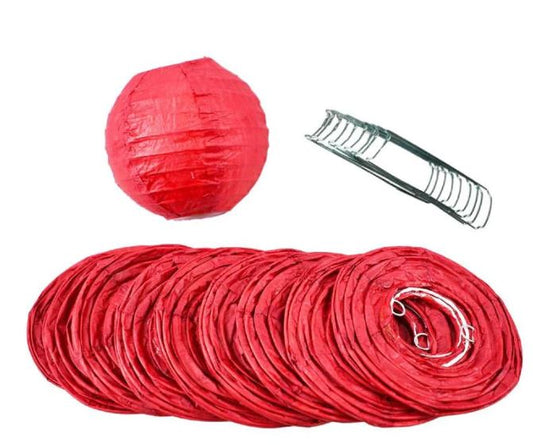 String Lights Paper Lanterns Set of 10 4" Round Red